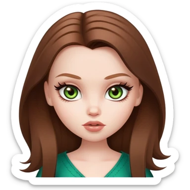 pretty bratz baddie, pale skin, straight brown hair, hazel green eyes sticker