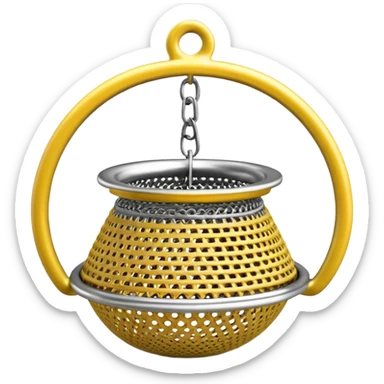 3D render of Tea Strainer, made of interlocking chainmail metal rings, wire mesh texture, visible holes and negative space, metallic silver and grey, high contrast shadows, emoji style, isolated on white background --v 6.0. sticker
