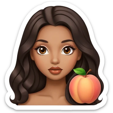 Glamourous, light brown skin tone, very beautiful girl, with big plump peach-beige lips, long long lashes, black wavy smooth long hair, straight parting hair, brown eyes sticker