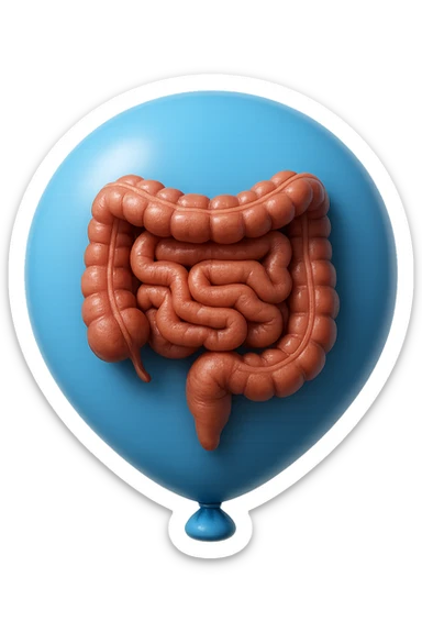 EMOJI STILE IPHONE 3D DI UN INTESTINO CHIUSO IN UN PALLONCINO CHE SIMBOLEGGIA GONFIORE, IPERREALISTICA 4K sticker