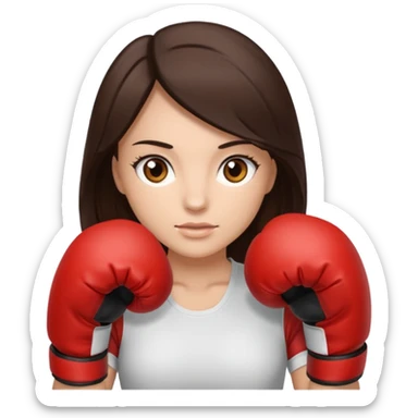 An woman with long dark brown hair in boxing gloves and light brown eyes sticker