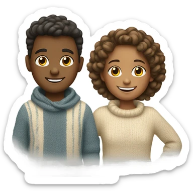 smiling girl and boy outdoors with matching sweater  sticker