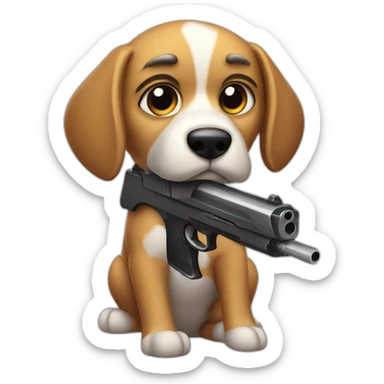 Not happy dog having a plastic black gun sticker