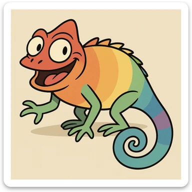 rainbow chameleon, cartoon style, playful expression sticker