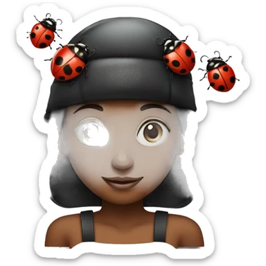 Girl with a lady bug hat sticker