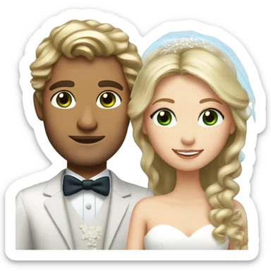 Bride with long wavy lose brown hair and green eyes and groom with blonde hair and blue eyes  sticker