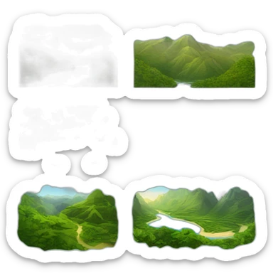 día soleado con montañas nepalies y un rio caudaloso sticker