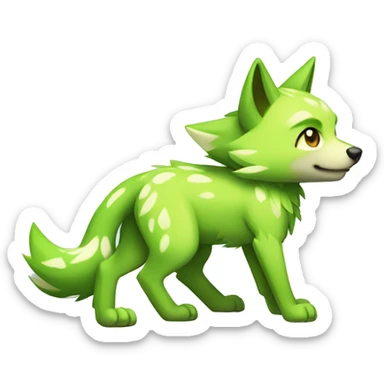Cute Shy Shiny Lime-Green Fakémon-Wolf-Pokémon with white and dark-green markings Full Body sticker