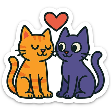 two cartoon cats in love, vibrant toon style sticker