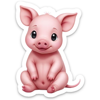 cinematic-[realistic piglet]-realistic-full-body-sitting-emoji,-tail-flicking-lazily,-head-tilted-dramatically,-sleek-[pink]-skin,-simplified-yet-realistic-focused-features,-highly-detailed,-glowing-with-an-almost-sarcastic-glow sticker