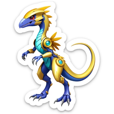 Shiny Futuristic Fakemon-Pokemon-Digimon-Spectrobes-Raptor-fusion, full body sticker