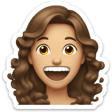 Brown hair woman with long wavy hair laughing while covering her mouth  sticker