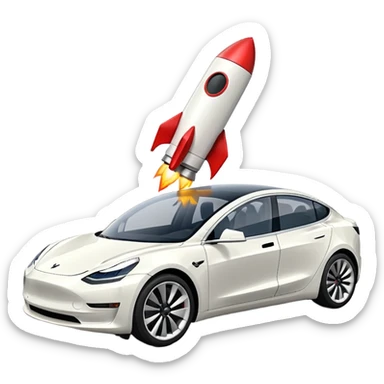 Tesla model 3 white. Two small rockets mounted flat on roof for extra propulsion sticker