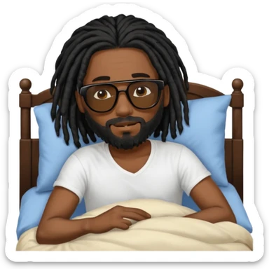 African American man with beardwith shoulder length black dreadlocks wearing black sunglasses waking up in bed sticker