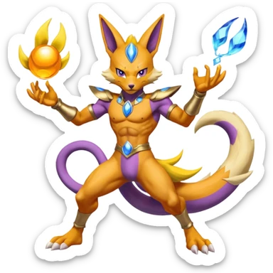 Beerus-Zeraora-Renamon-Lucario-fusion full body  sticker