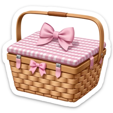 picnic basket with a light pink bow sticker
