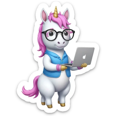 Unicorns holding laptop book
A full body of scholar unicorn wearing round glasses, holding a laptop. sticker