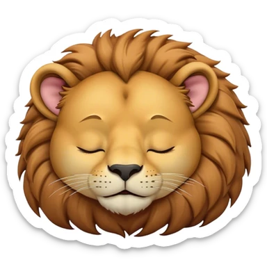 Meme-Worthy Cute Sleeping Lion Portrait Emoji, Head resting peacefully with a contented smile, showcasing a robust build and a luxuriously soft tawny Fur with a flowing mane, eyes shut in a serene, restful nap, Simplified yet hilariously adorable features, highly detailed, glowing with a soft, drowsy light, high shine, relaxed and utterly lovable, stylized with an air of playful laziness, bright and heartwarming, soft glowing outline, capturing the essence of a comically sleepy lion, so meme-worthy it feels like it could instantly become the next viral sensation of adorable slumber! sticker