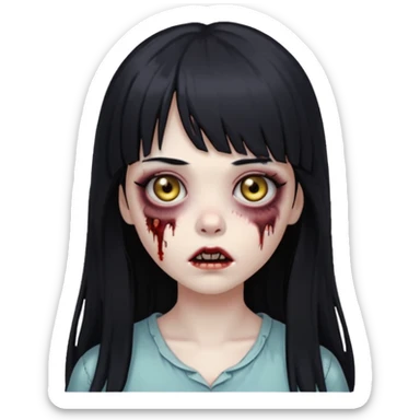 faça o emoji de uma menina zumbi de cabelos longos pretos com franja sticker