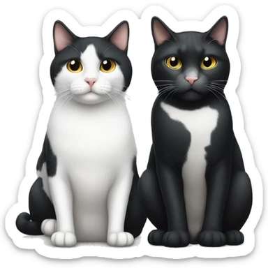 Large tuxedo cat with a spot on his nose and small white cat with grey spots sitting next to each other  sticker