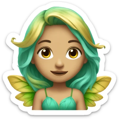 Beautiful, leaf, fairy, gold, turqoise, green, long hair, big wings sticker
