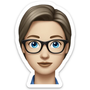 Realistic pale elegant classy model, straight shoulder length brunette, glasses and blue eyes  sticker