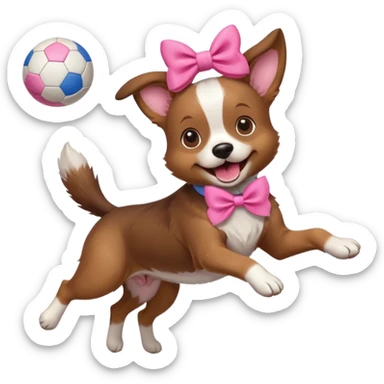 girly dog with a pink bow jumping in the air to catch a ball sticker