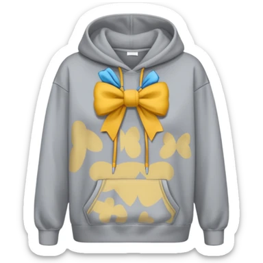 a gray oversized hoodie with a bow print on the chest sticker