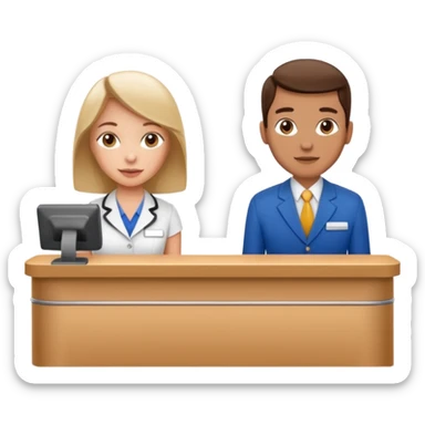 receptionist and tourist standing on hotel reception desk\ sticker
