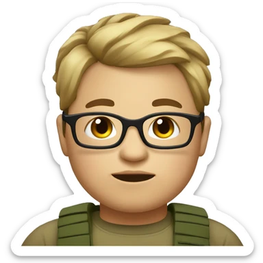 A litle chubby  boy with army style  hairs and transparent specs sticker