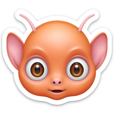 Portrait of a cute alien with round head, big shiny eyes, pastel orange skin, small antennae, friendly expression, cartoon style sticker