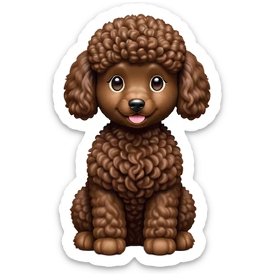 cinematic-[poodle]-realistic-full-body-sitting-emoji,-tail-resting-loosely-beside-its-paws,-head-tilted-dramatically, -curly-[chocolate]-fur,-simplified-yet-realistic-focused-features,-highly-detailed,-glowing-with-an-almost-sarcastic-glow sticker
