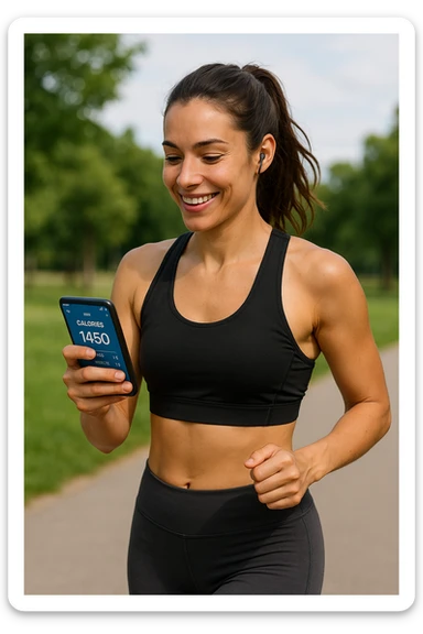 Donna sportiva che usa app contacalorie come myfitnesspal sticker