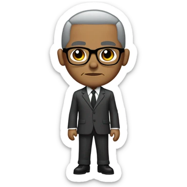Malcolm x  with small round face and suit and glasses and buzz cut and small black eyes and small gray beard and small black eyes and wrinkled forehead sticker