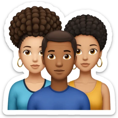 biracial half white half black American man with short brown hairwith two black african women both are African one is light skin black and one is medium tone black with african hair styles sticker