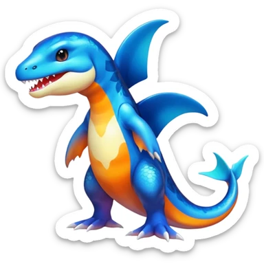 white blacks colorful gradient shiny glossy Fakémon-Digimon-orca-reptile-charizard-feraligatr-lizard-creature-hybrid (full body) sticker