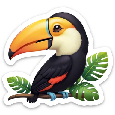 Meme-Worthy cute Sleeping Toucan Portrait Emoji, Head resting peacefully with a contented smile, showcasing a vibrantly colored beak and eyes gently closed in serene slumber, Simplified yet comically adorable features, highly detailed, glowing with a soft, drowsy tropical light, high shine, relaxed and utterly lovable, stylized with an air of playful laziness, bright and heartwarming, soft glowing outline, capturing the essence of a sleeping toucan that feels destined to become the next viral icon of adorable rest! sticker