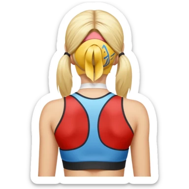 sporty blonde woman cartoon emoji style back view sticker