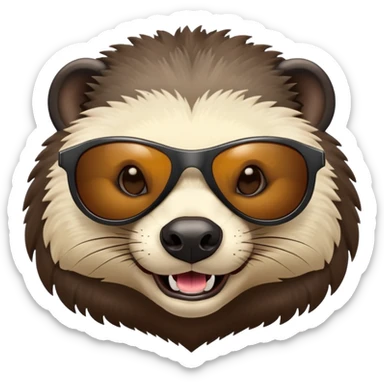 friendly anthropomorphised honey badger head wearing sunglasses, different expression sticker