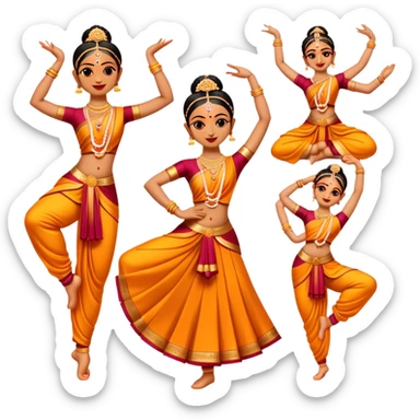 cinematic-realistic-bharatanatyam-dance-emoji,-depicted-as-an-elegant-classical-indian-dance-performance-with-graceful-poses,-intricate-costumes,-and-expressive-hand-gestures,-rendered-with-rich-textures-and-warm-dramatic-lighting sticker