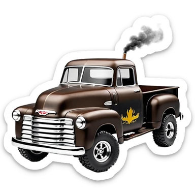 1:10 off-road lcg smoking rusting Arrma Traxxas Basher Wednesday Adam’s 1954 blackened tarnished hotrod utility streamlined anime Chevrolet extended cab rc pickup (extra wide low-profile pin tires chrome wheels with fenders) sticker