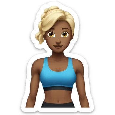 blonde woman working out with a black tank top and a blue shorts holding a dumbbell sticker