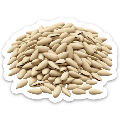 sunflower seeds, small pile or scatter, hulled, elongated teardrop, smooth matte, pale beige to light grey, natural size and shape variation, clean dry texture, no shell, no bowl, no packaging, no faces, clean 3D, soft shadows, transparent background, emoji scale sticker