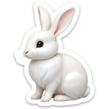 Cinematic Noble White Rabbit Portrait Emoji, Poised and regal, with a graceful, compact build and a pristine, silky white fur, long perky ears and gentle, soulful dark eyes, Simplified yet sharp and sophisticated features, highly detailed, glowing with a soft, dignified glow, high shine, intelligent and gentle, stylized with an air of refined elegance, focused and attentive, soft glowing outline, capturing the essence of a watchful and confident companion, so majestic it feels as though it could hop out of the screen with effortless authority! sticker