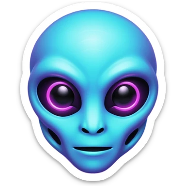 futuristic glowing pixel game alien emoji face, purple and cyan neon light, dark background sticker