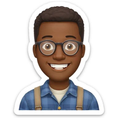 smiling black man with glasses, big teeth, standard male haircut, rural farmer, oval face sticker