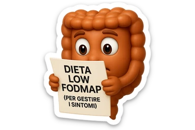 EMOJI STILE IPHONE DI UN INTESTINO UMANO ANATOMICO CHE GUARDA UN FOGLIO CON LA SCRITTA "DIETA LOW FODMAP (PER GESTIRE I SINTOMI)", FAGLI ANCHE LA PARTE BIANCA DEGLI OCCHI, NON SOLO LE PUPILLE, IPERREALISTICO 4K sticker
