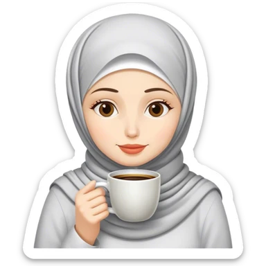 a white skin hijab woman drinking coffee sticker