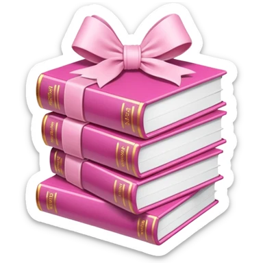 Pink Books stacked up and tied together by a white bow sticker