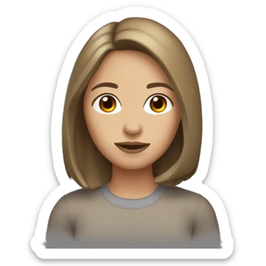 woman with light skin, straight, shoulder-length brown hair, brown eyes, and a mole on the side of her left eye. sticker